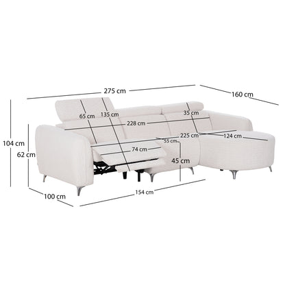RIGHT CORNER 3-SEAT SOFA WITH RECLINE VALENTE SM3317.02R BEIGE FABRIC 275x160x104H
