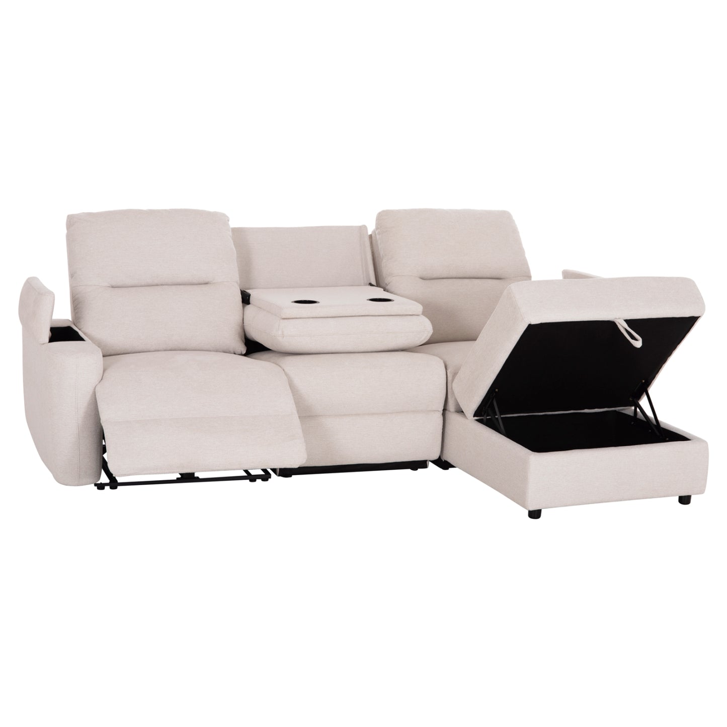 RIGHT CORNER SOFA SYNTHIA HM3308.01R RECLINE & STORAGE SPACE--BEIGE FABRIC 245x170x98Hcm.