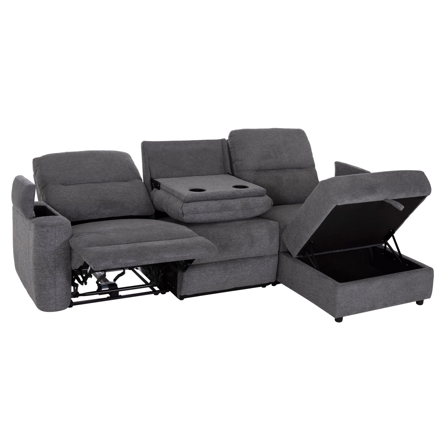 RIGHT CORNER SOFA SYNTHIA HM3308.03R RECLINE & STORAGE SPACE--GREY FABRIC 245x170x98Hcm.
