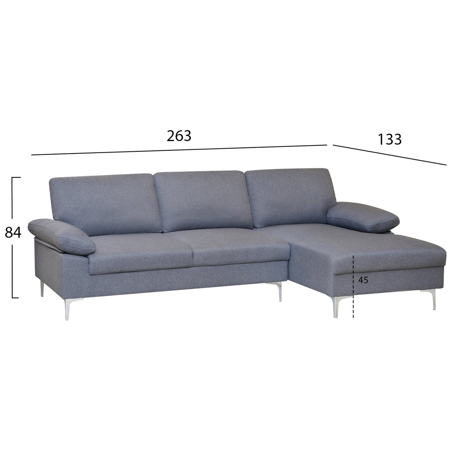 SOFA RIGHT CORNER ANTON HM3340.01R GREY FABRIC--METAL LEGS 263x133x85Hcm