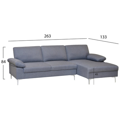 SOFA RIGHT CORNER ANTON HM3340.01R GREY FABRIC--METAL LEGS 263x133x85Hcm
