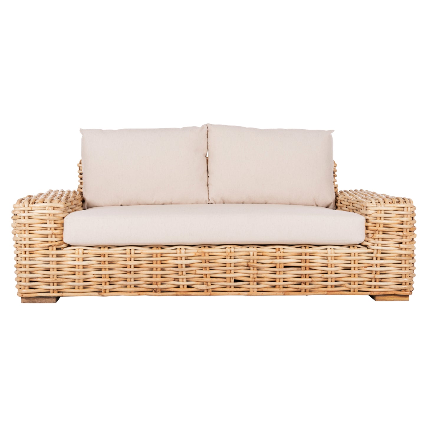 OUTDOOR SOFA 2-SEATER TROPEL HM9809 MANGO WOOD-RATTAN NATURAL COLOR-WHITE CUSHIONS 192x88x70-85Hcm.