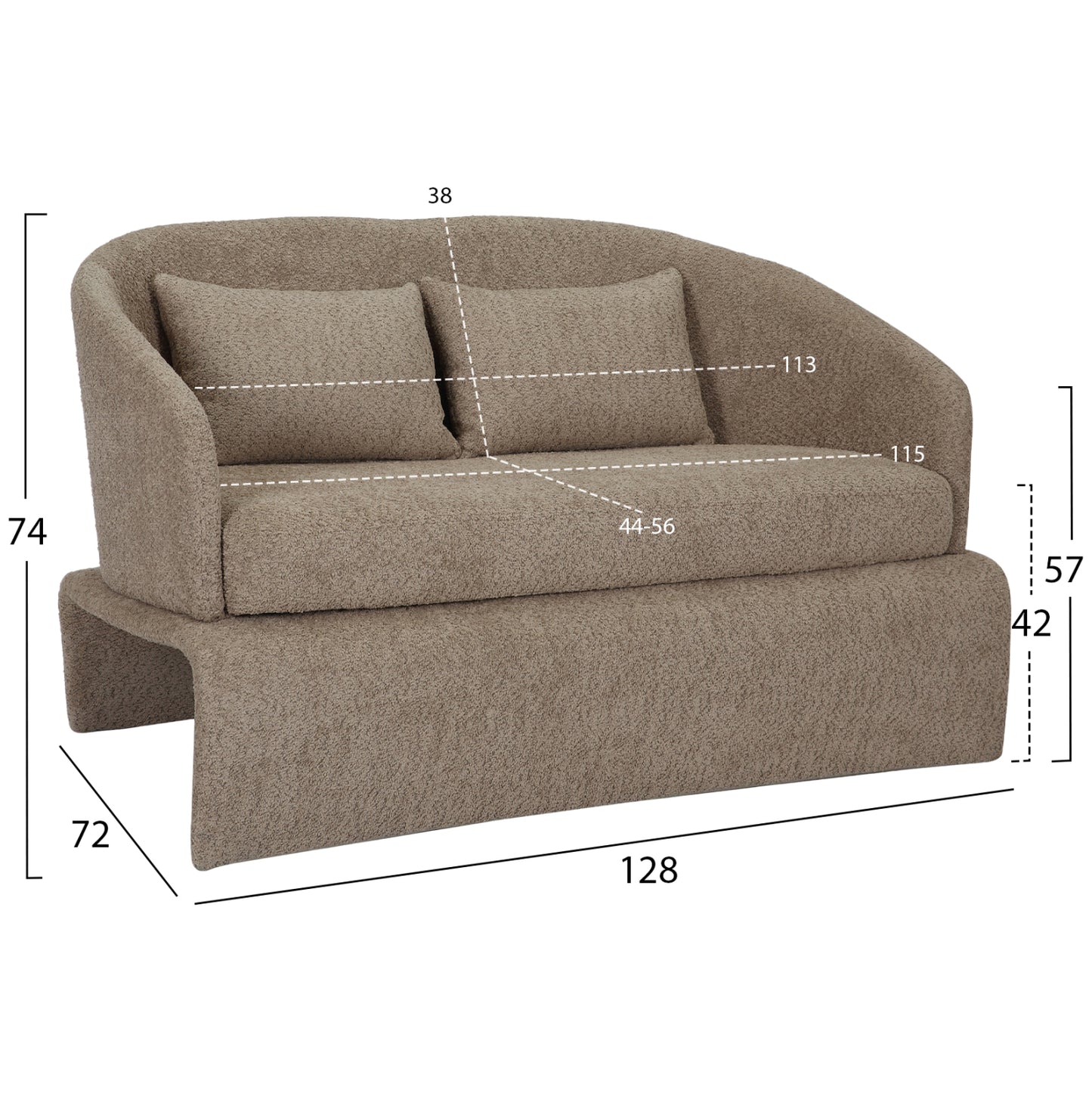 SOFA 2-SEATER BEVY2 HM9678.03 BEIGE BOUCLE FABRIC-METAL FRAME 128x72x74Hcm.