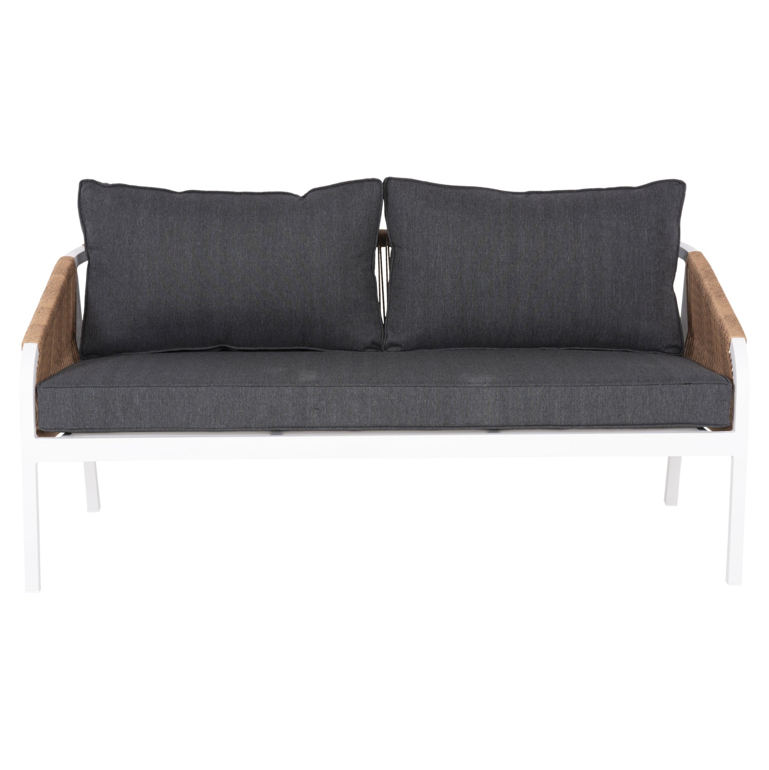 OUTDOOR SOFA 3-SEATER MAERLY HM6055.01 ALUMINUM IN WHITE-DARK BEIGE SYNTHETIC ROPE-ANTHRACITE CUSHIONS