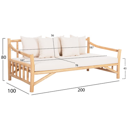 SOFA TORC HM9339 SOLID TEAK NATURAL-WHITE 200x100x80H