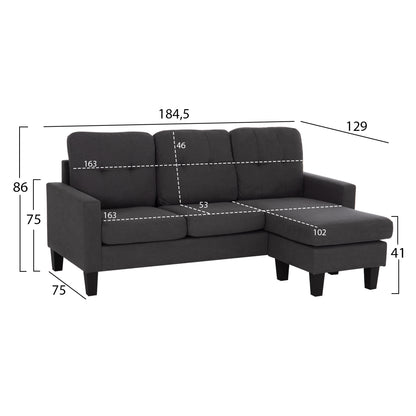 CORNER SOFA REVERSIBLE MEGGY HM3297.11 GREY FABRIC 184.5x75-129x86Hcm.