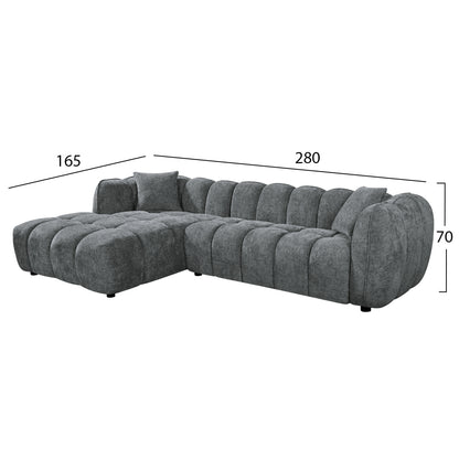 CORNER SOFA (LEFT) LYKKE HM3326.01L GREY FABRIC 280x89-165(chaise)x70Hcm.