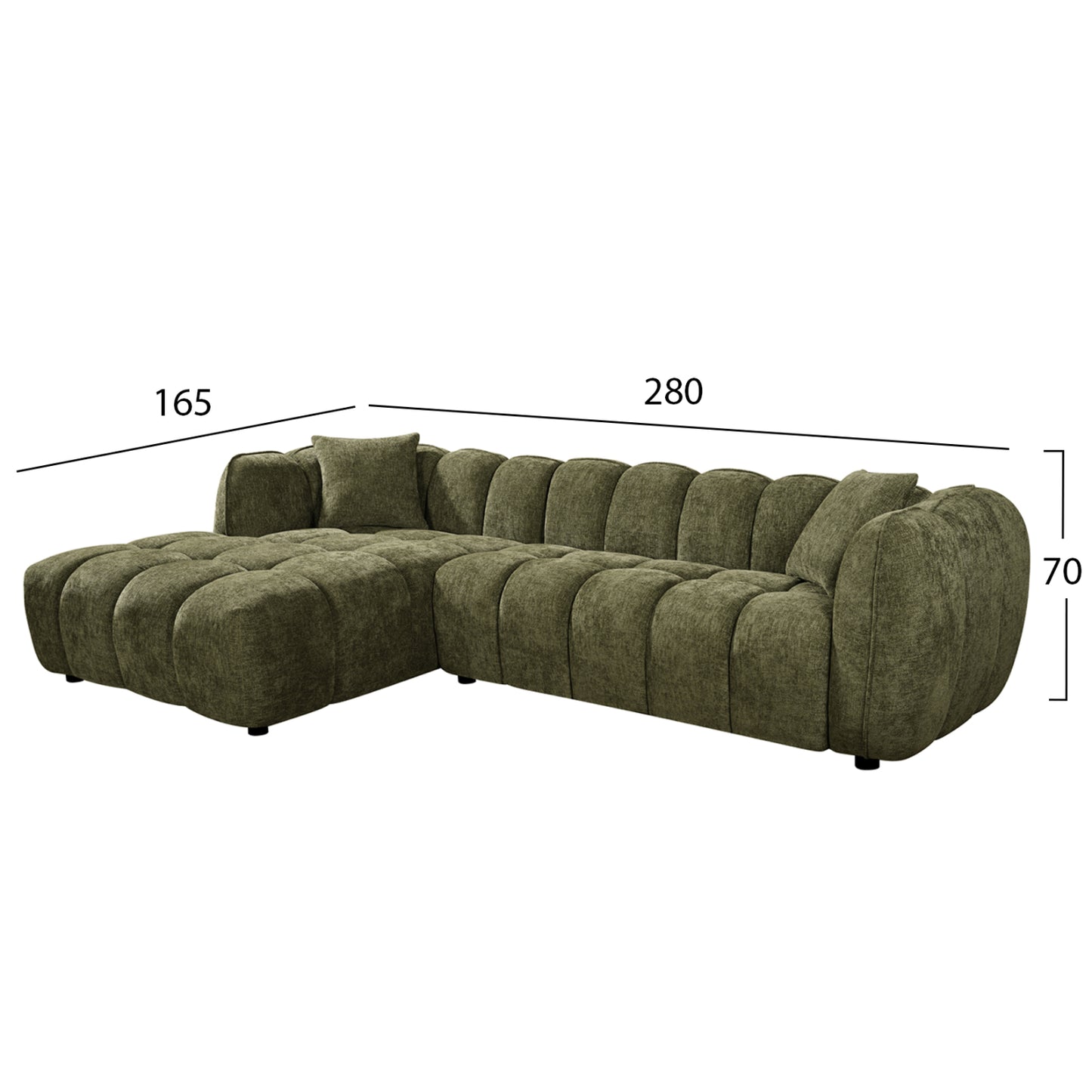 CORNER SOFA (LEFT) LYKKE HM3326.03L GREEN FABRIC 280x83-160(chaise)x80Hcm.