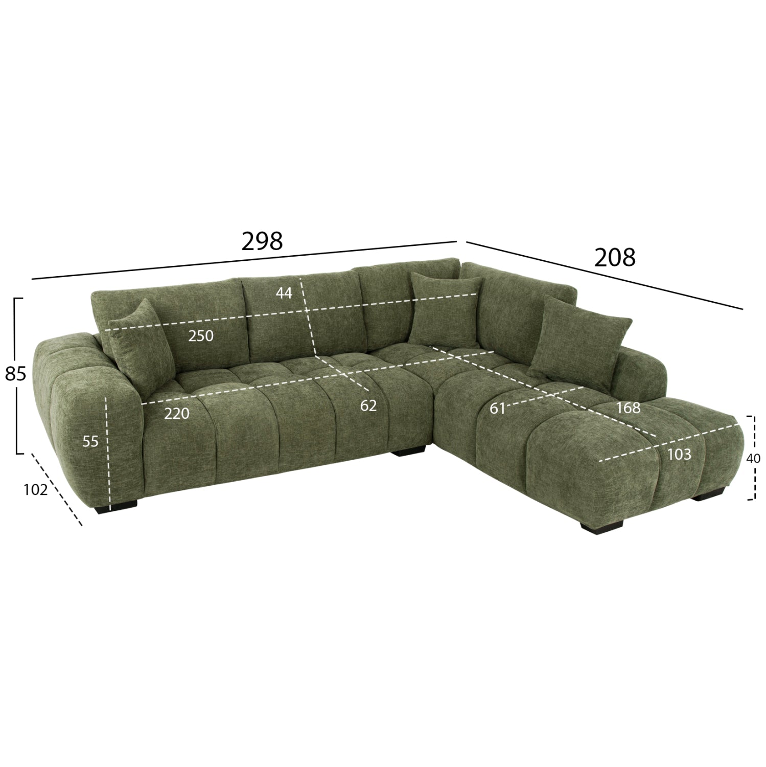 CORNER SOFA (RIGHT) COVEN HM3266.14R GREEN FABRIC 298x102-208x85Hcm.