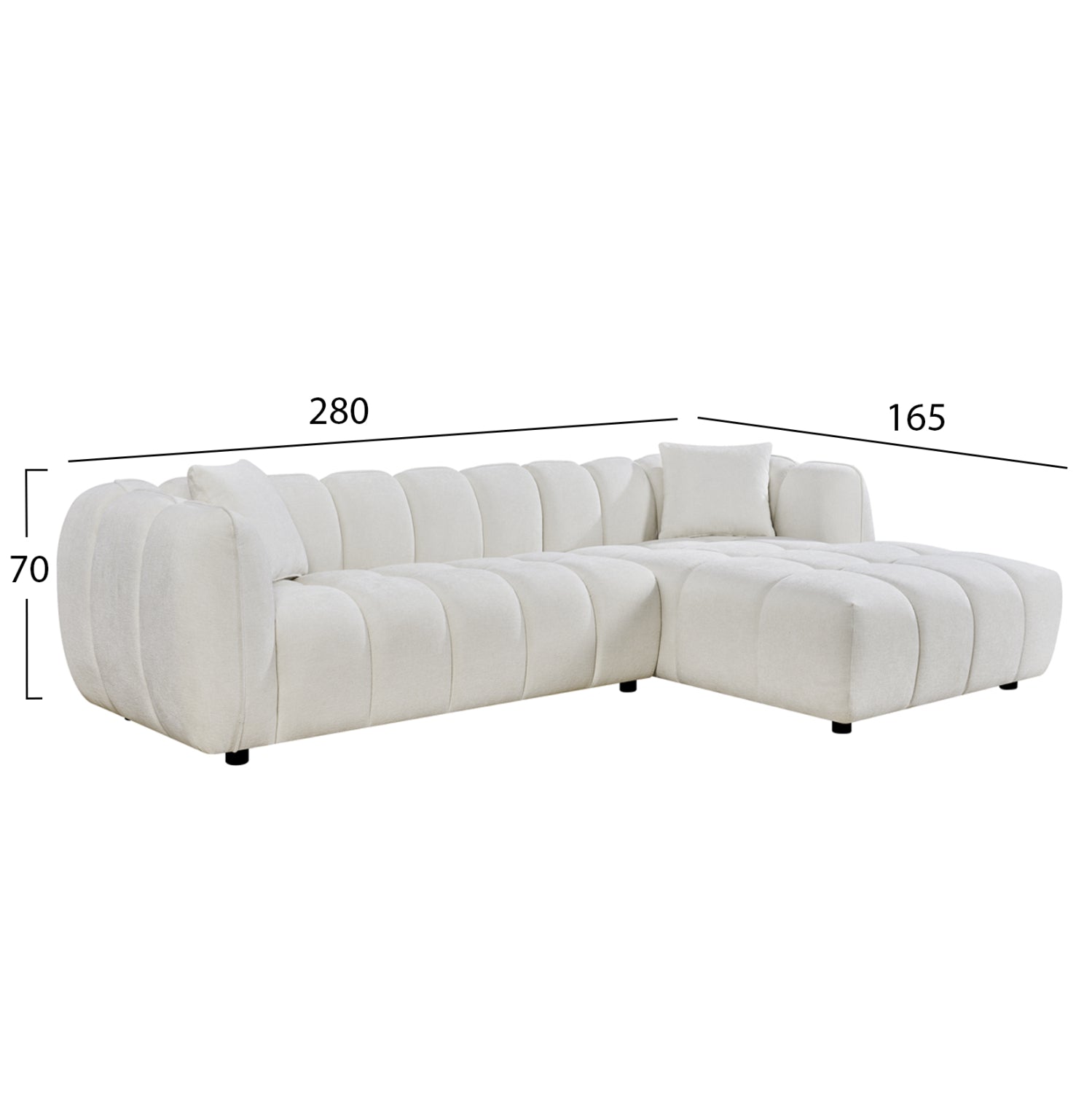 CORNER SOFA (RIGHT) LYKKE HM3326.02R ECRU FABRIC 280x89-165(chaise)x70Hcm.