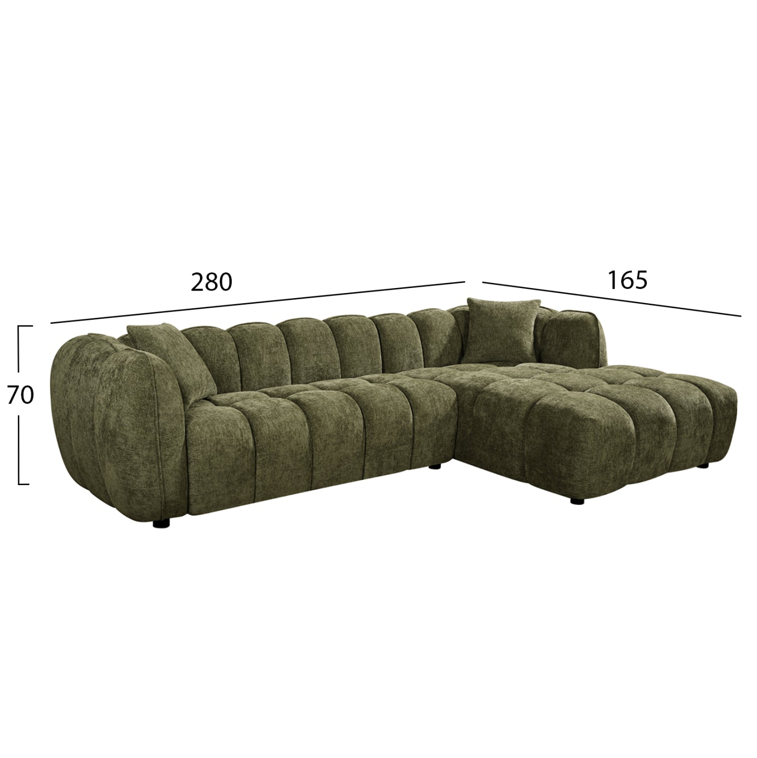 CORNER SOFA (RIGHT) LYKKE HM3326.03R GREEN FABRIC 280x89-165(chaise)x70Hcm.