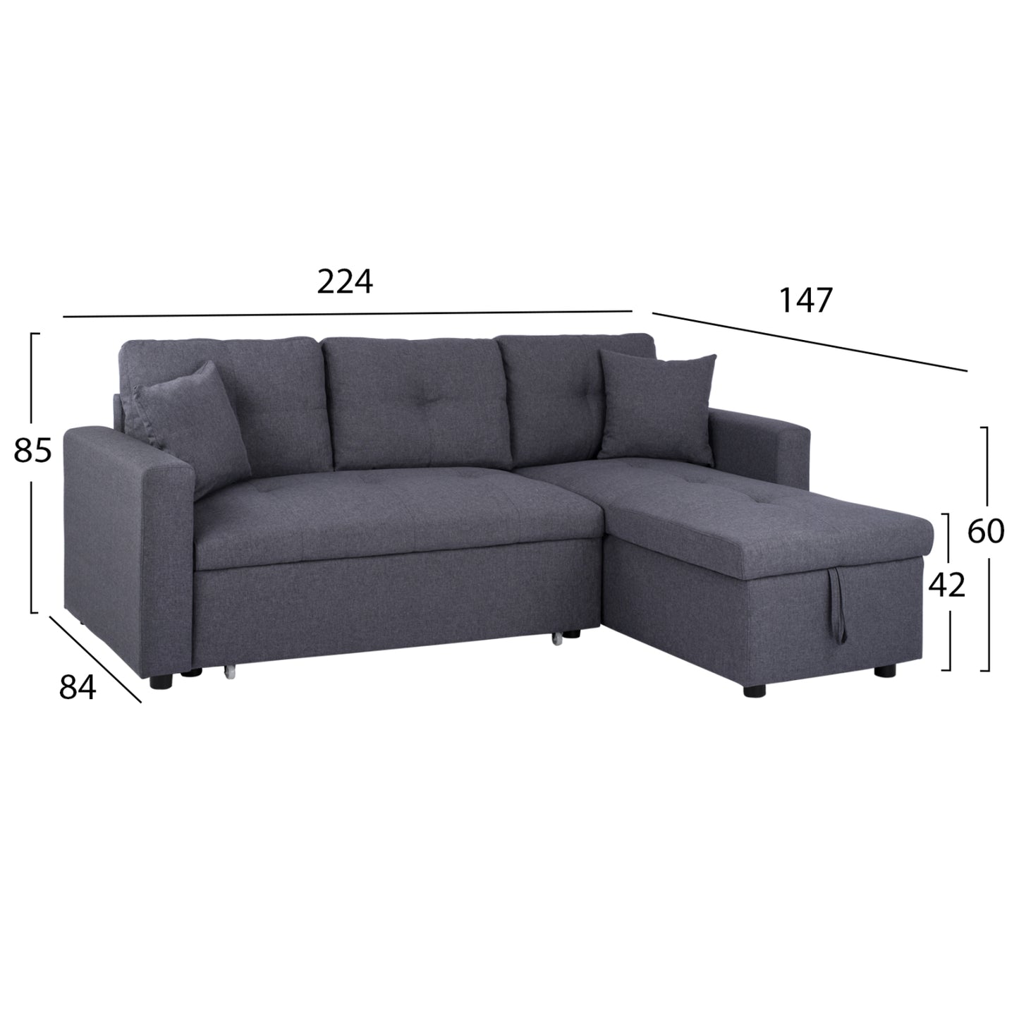 Corner Sofa Bed Wayne 224x147x85 HM3028.11 Grey Fabric