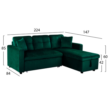 Corner Sofa Bed Wayne 224x147x85 HM3028.13 Cypress Green Velvet