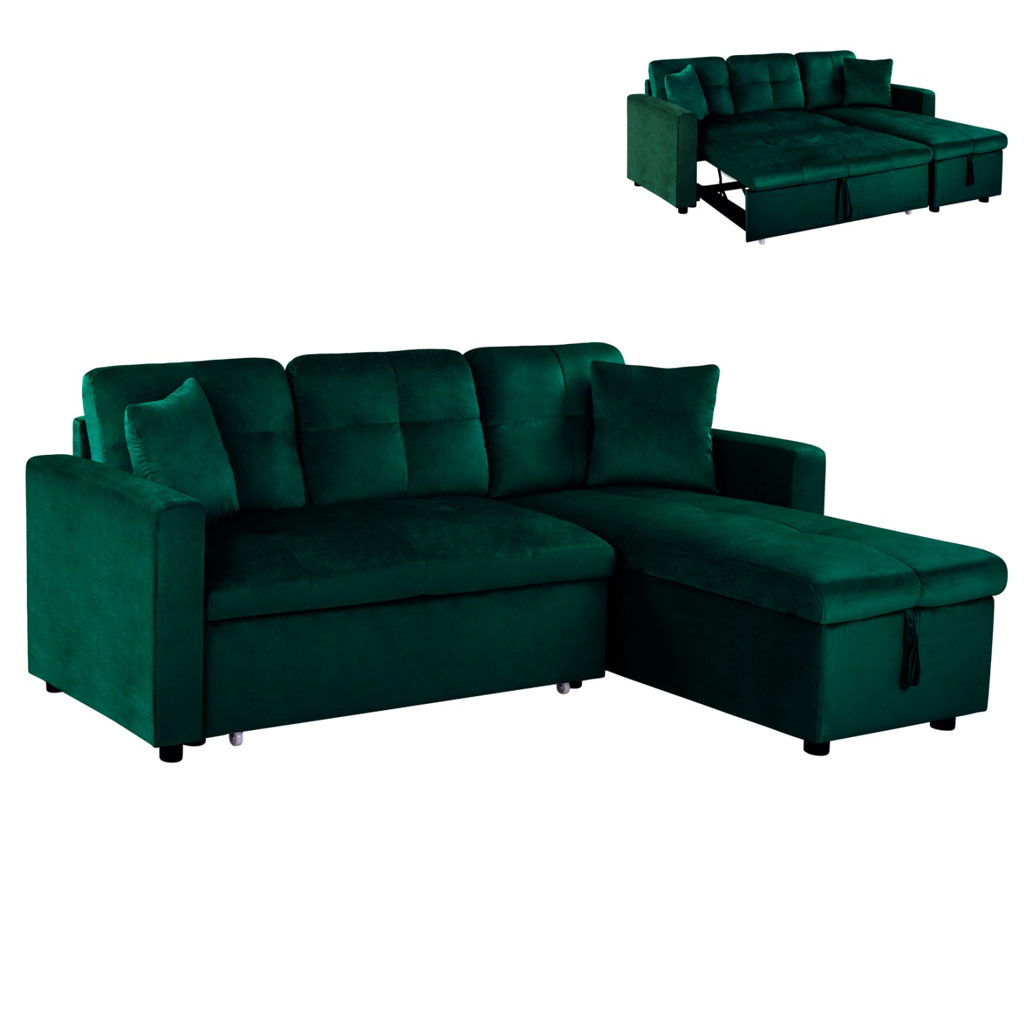 Corner Sofa Bed Wayne 224x147x85 HM3028.13 Cypress Green Velvet