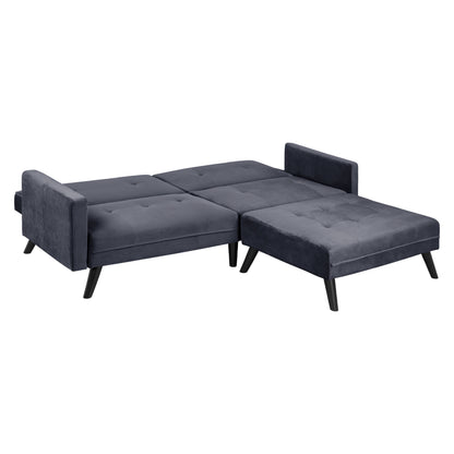 Sofa Corner Bed Livia HM3151.01 Velvet Grey with Footstep 211x158x83cm