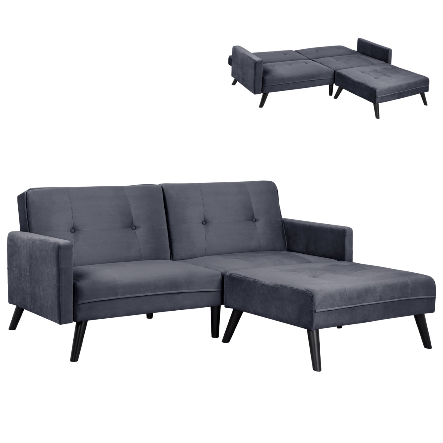 Sofa Corner Bed Livia HM3151.01 Velvet Grey with Footstep 211x158x83cm