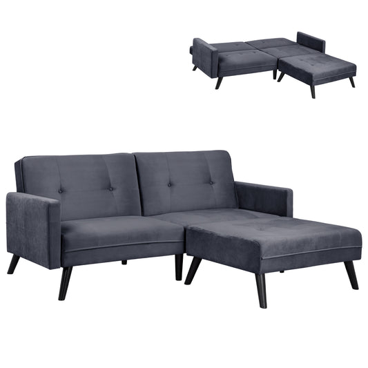 Sofa Corner Bed Livia HM3151.01 Velvet Grey with Footstep 211x158x83cm