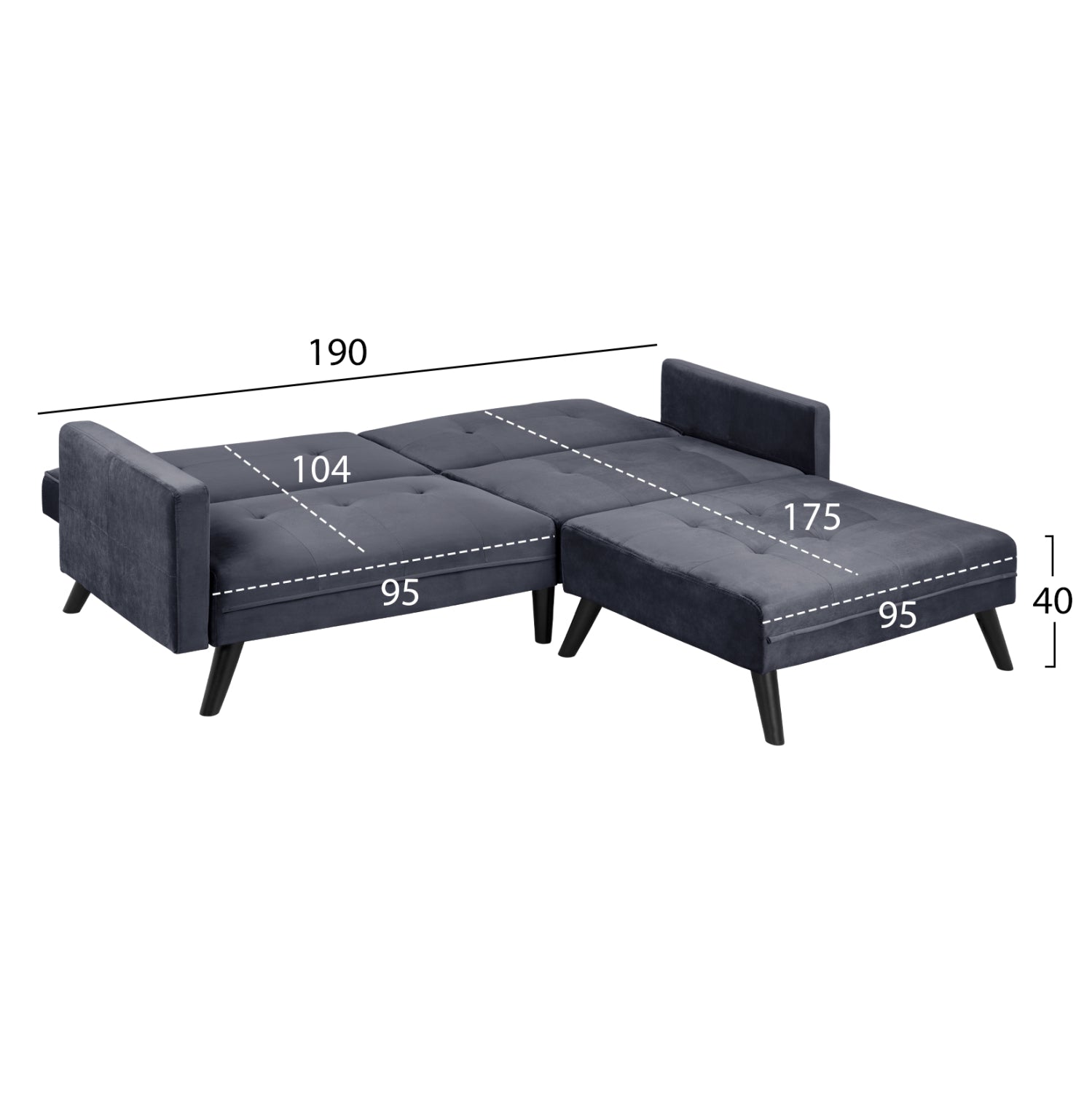 Sofa Corner Bed Livia HM3151.01 Velvet Grey with Footstep 211x158x83cm