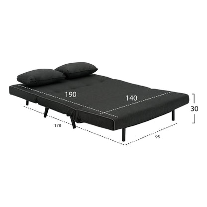 SOFABED FOR 2 PEOPLE ASMA HM3077.03 FABRIC IN DARK GREY 140x80x77Hcm.
