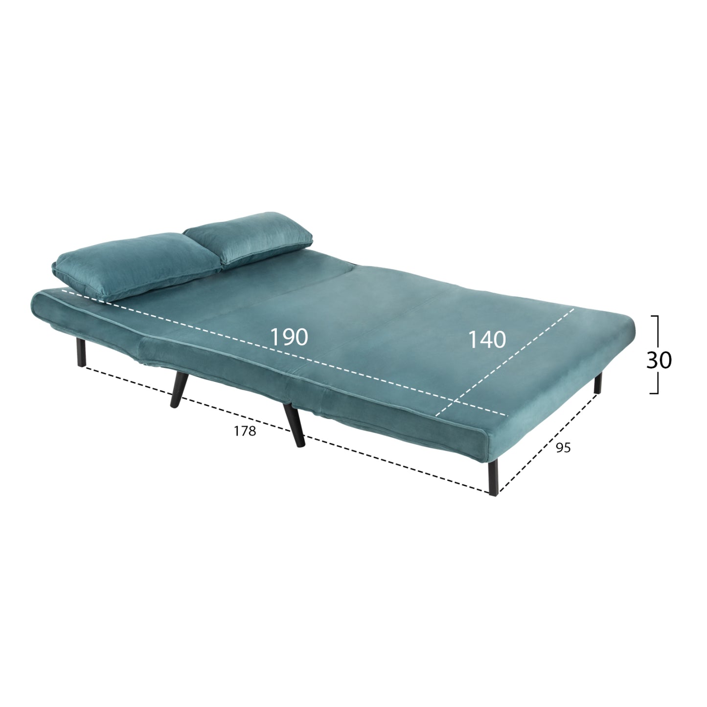SOFABED FOR 2 PEOPLE ASMA HM3077.15 VELVET IN MINT COLOR 140x80x77Hcm.