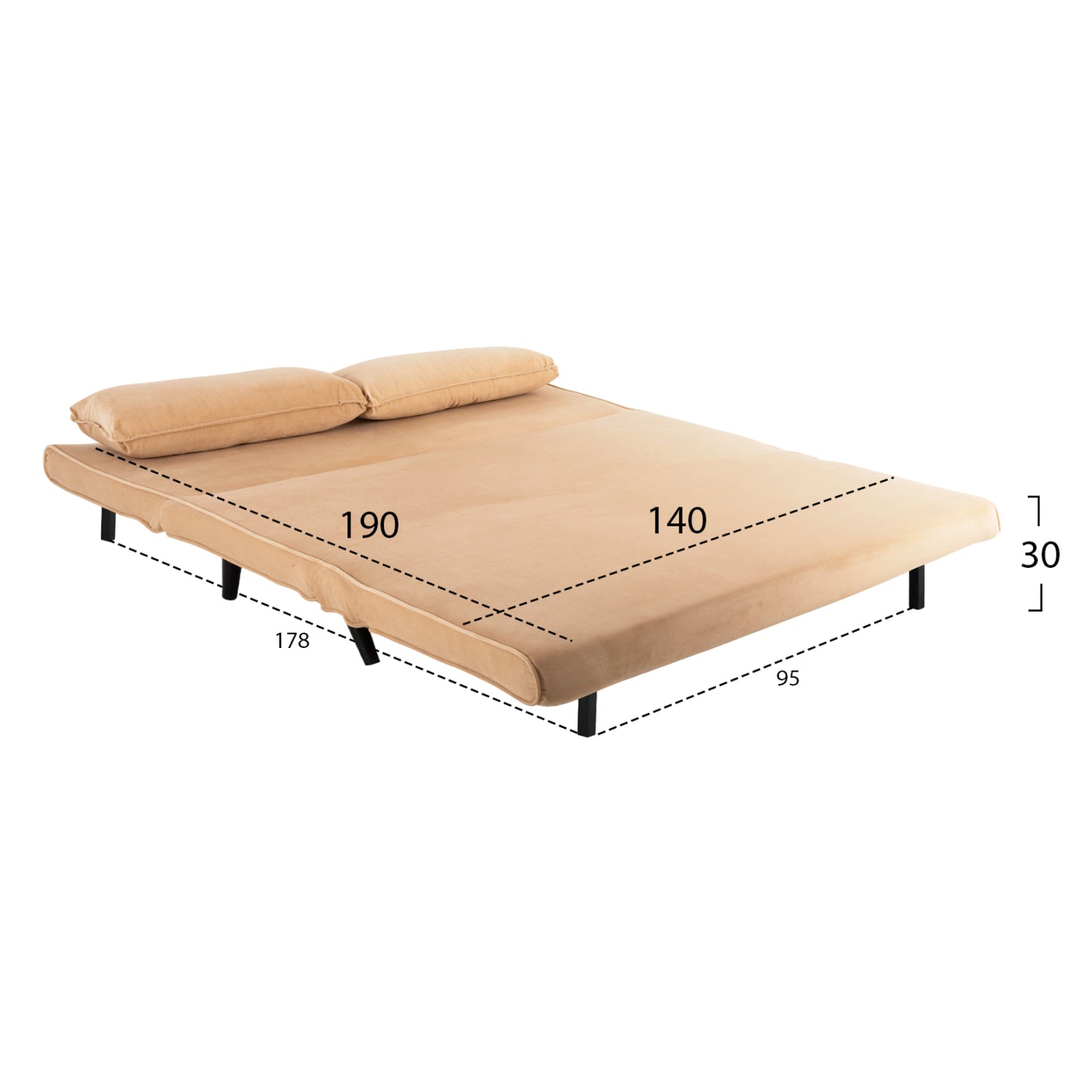 SOFABED FOR 2 PEOPLE ASMA HM3077.17 VELVET IN BEIGE COLOR 140x80x77Hcm.