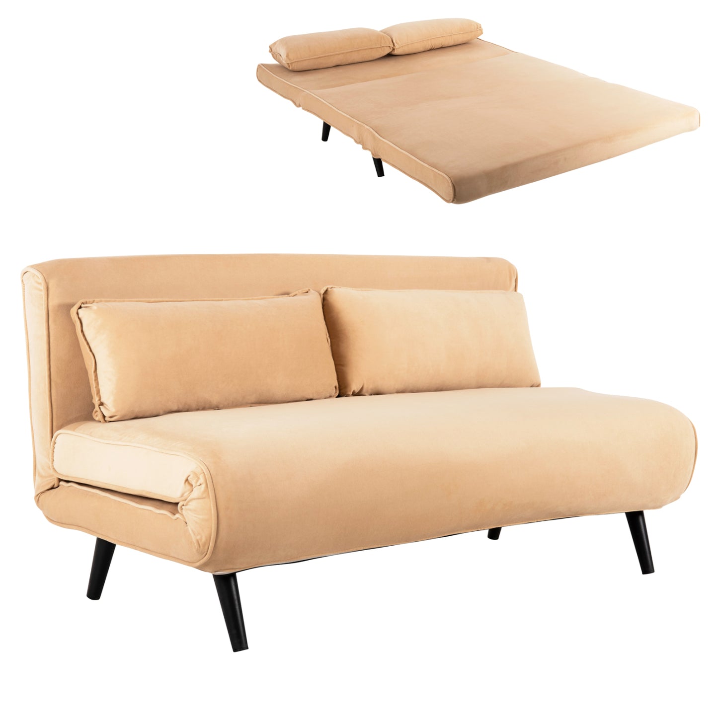 SOFABED FOR 2 PEOPLE ASMA HM3077.17 VELVET IN BEIGE COLOR 140x80x77Hcm.