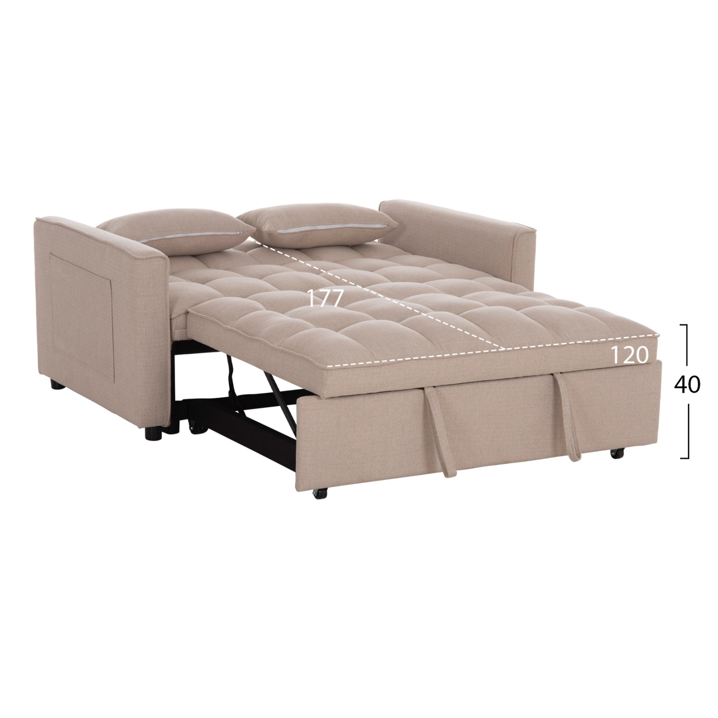 SOFA BED 2-SEATER BORG HM3289.03 BEIGE FABRIC 140x100x80Hcm.