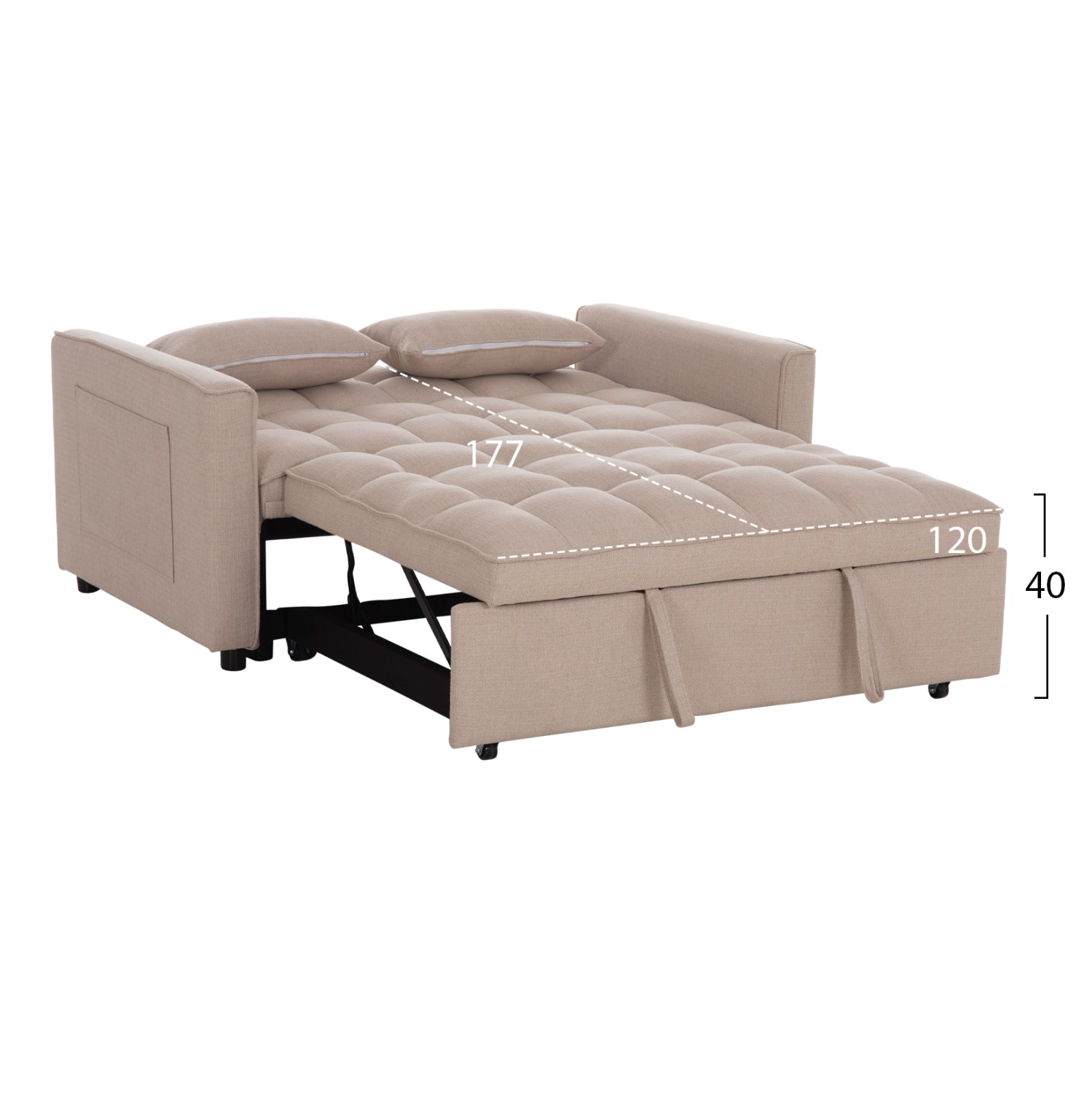 SOFA BED 2-SEATER BORG HM3289.03 BEIGE FABRIC 140x100x80Hcm.