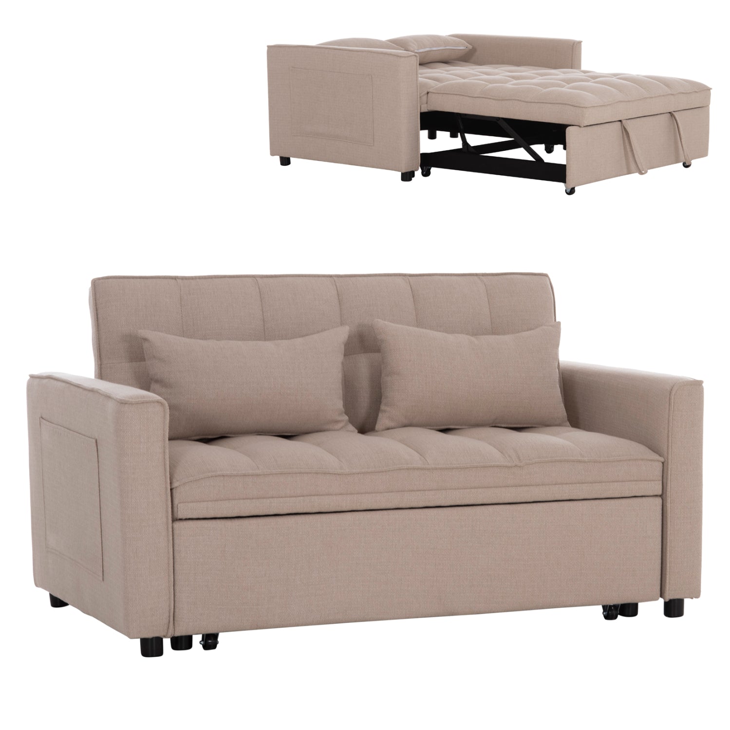 SOFA BED 2-SEATER BORG HM3289.03 BEIGE FABRIC 140x100x80Hcm.