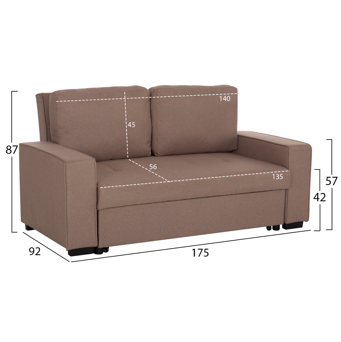 SOFA/BED KANNA 2-SEATER KANNA HM3082.02 WITH BEIGE FABRIC 175x92x87Ηcm