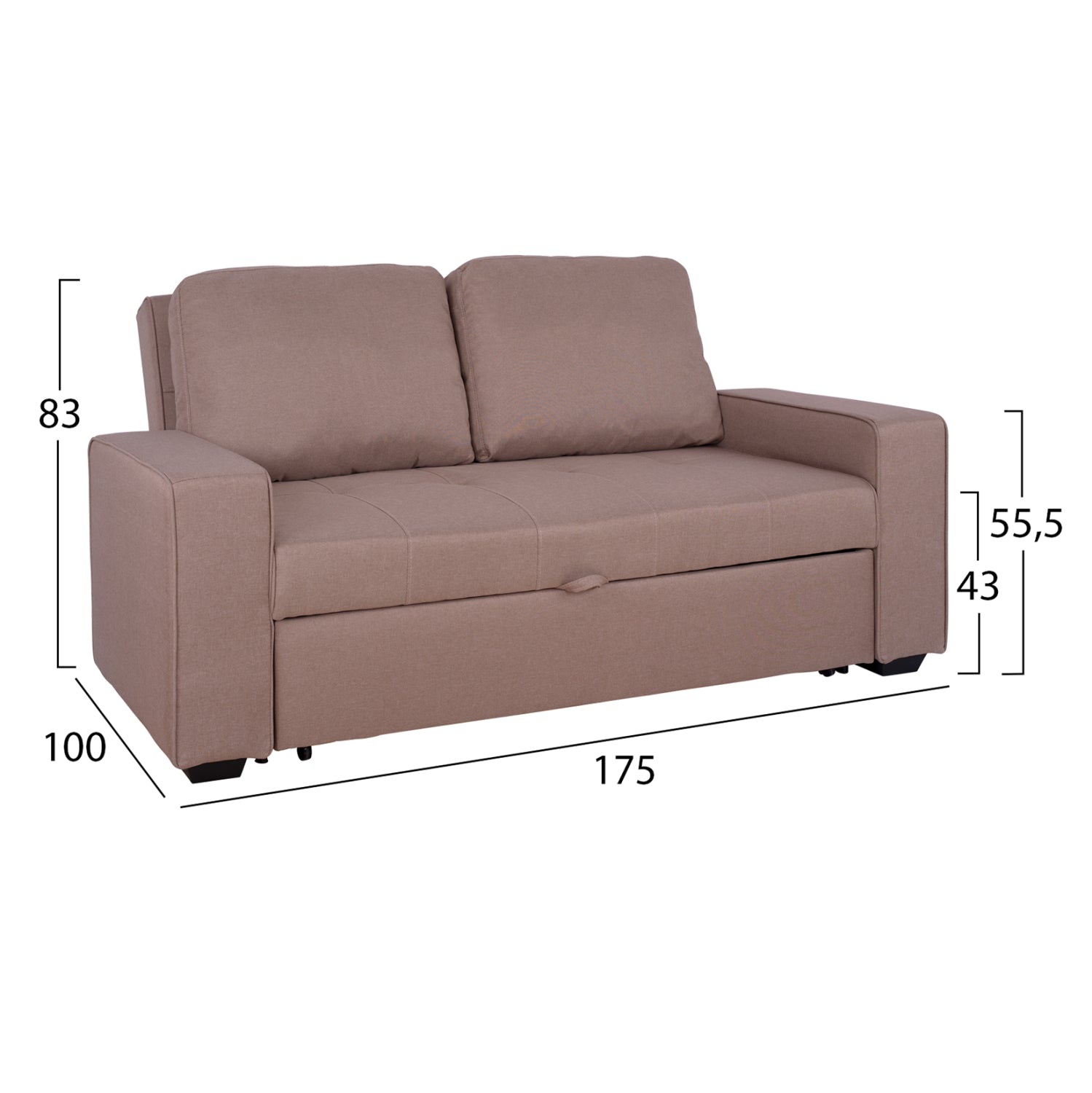 Sofa/Bed Kanna 2 seater HM3082.04 with beige fabric 175x100x83 cm