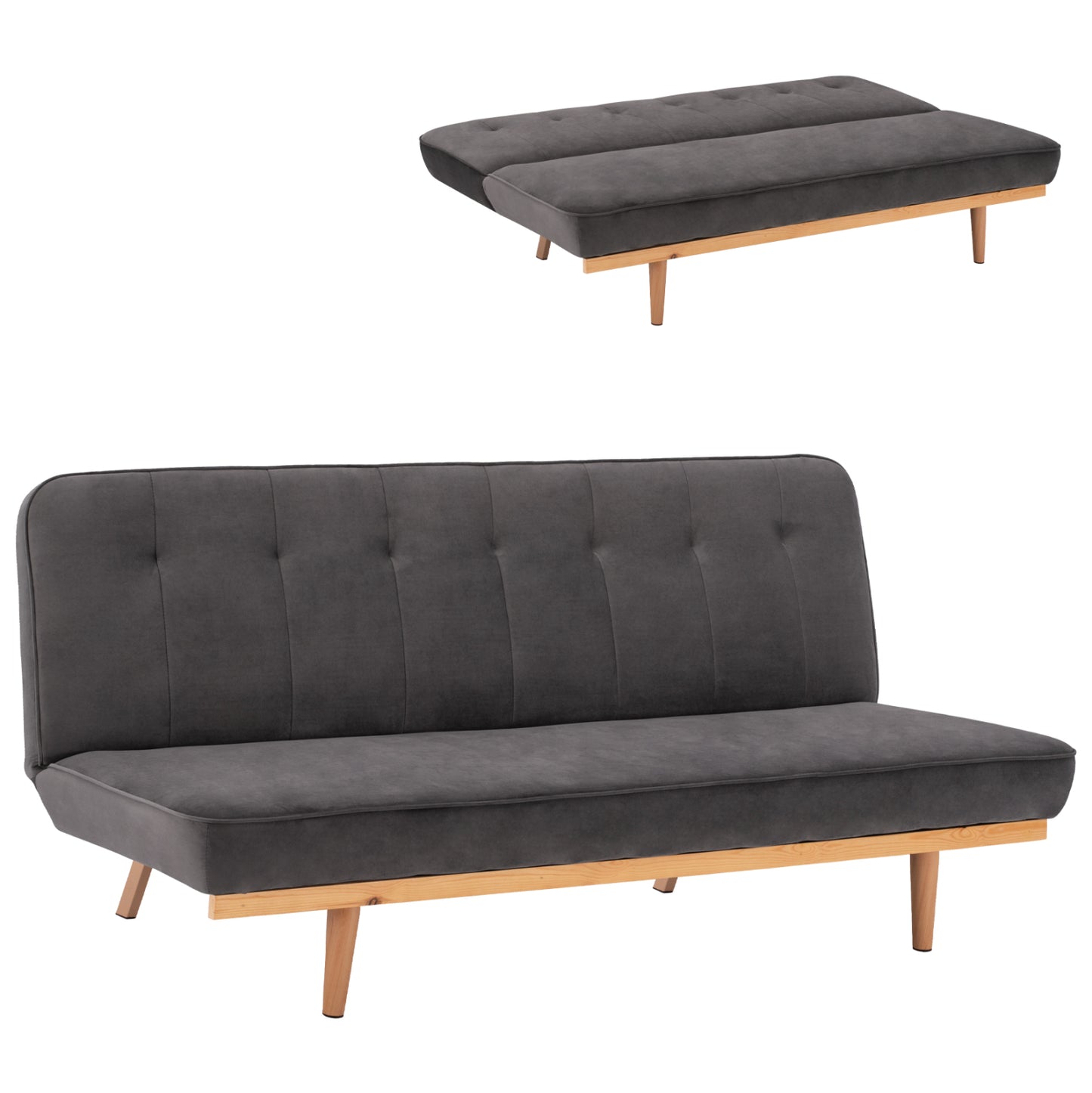 Sofa Bed 3 seater from velvet grey HM3168.01 193x85x88cm