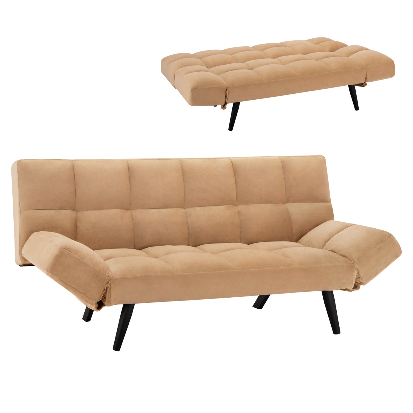 Sofa Bed 3 Seater Velvet Beige HM3167.07 182x80x88cm