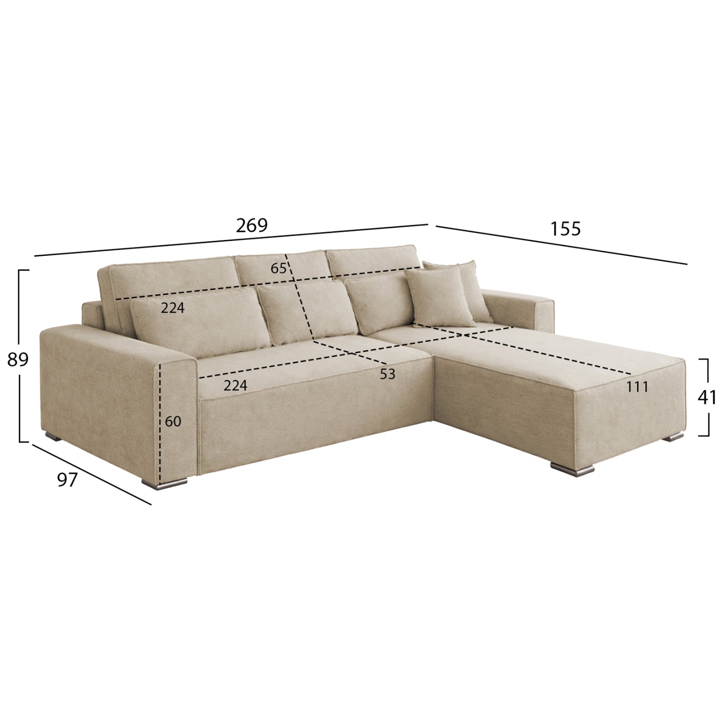 REVERSIBLE CORNER SOFABED CORNERA HM3335.03 BEIGE FABRIC 269x155x89Hcm.