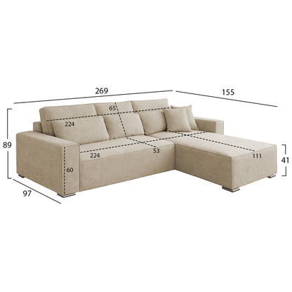 REVERSIBLE CORNER SOFABED CORNERA HM3335.03 BEIGE FABRIC 269x155x89Hcm.