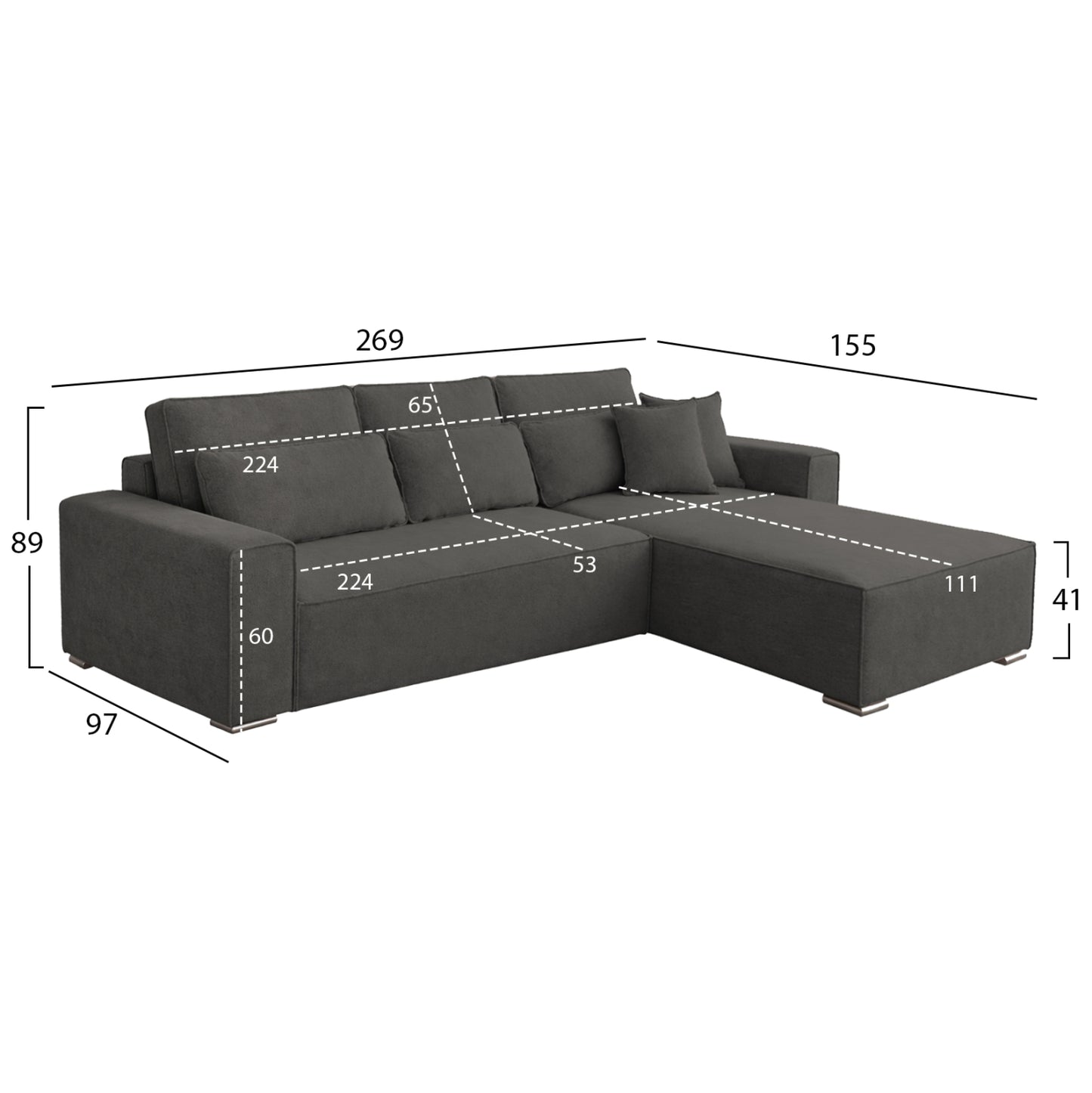 REVERSIBLE CORNER SOFABED CORNERA HM3335.01 GREY FABRIC 269x155x89Hcm.
