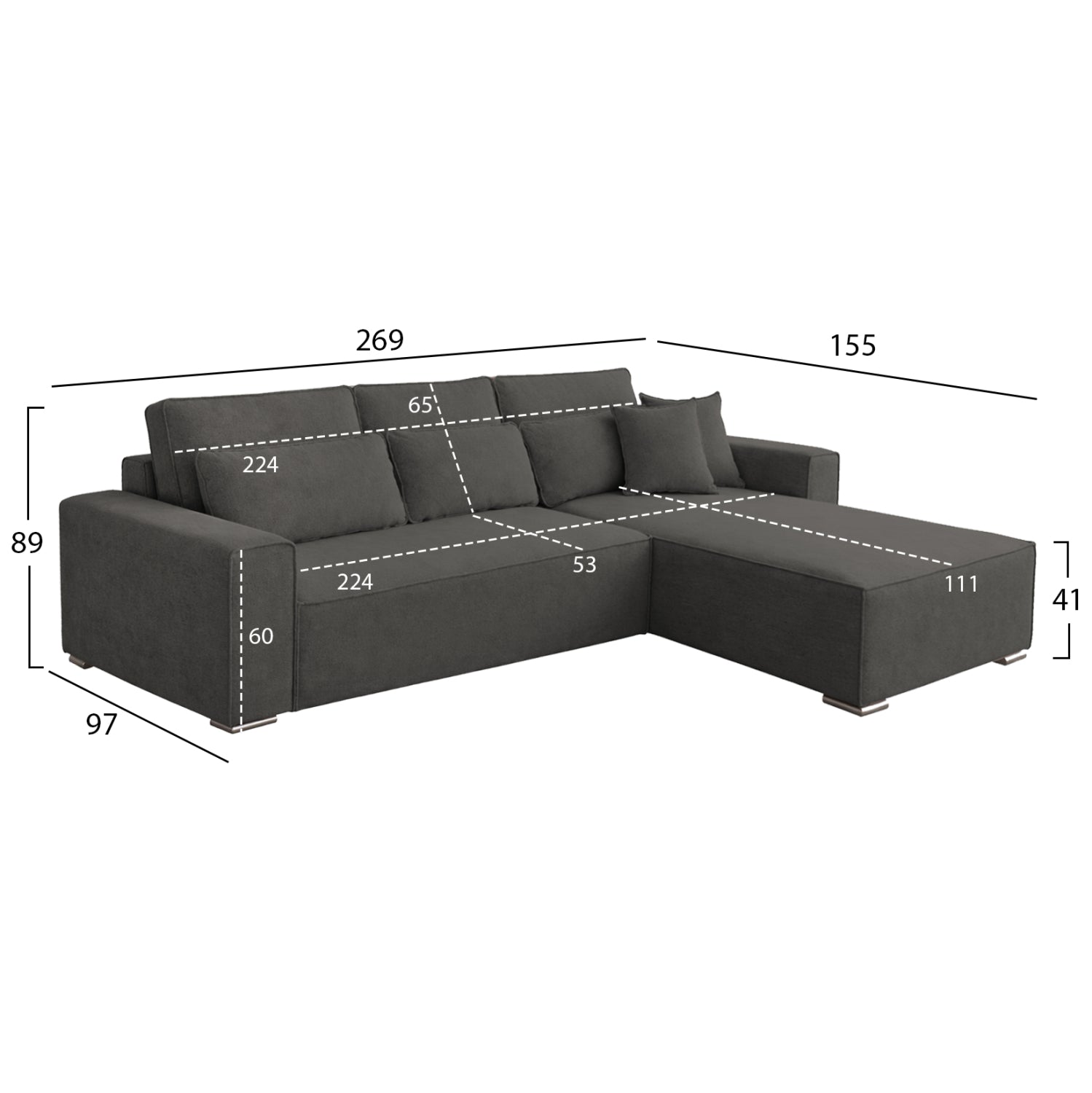 REVERSIBLE CORNER SOFABED CORNERA HM3335.01 GREY FABRIC 269x155x89Hcm.