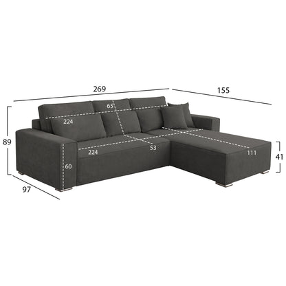 REVERSIBLE CORNER SOFABED CORNERA HM3335.01 GREY FABRIC 269x155x89Hcm.