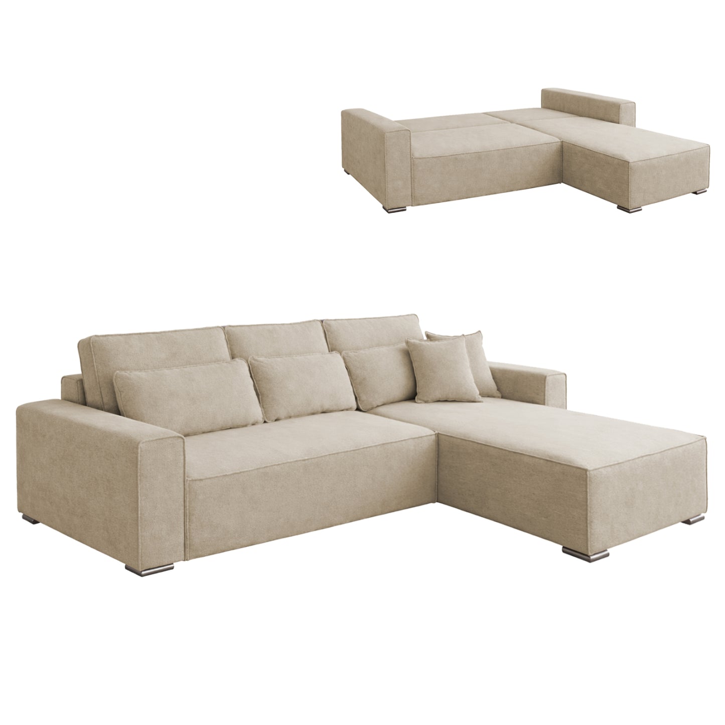 REVERSIBLE CORNER SOFABED CORNERA HM3335.03 BEIGE FABRIC 269x155x89Hcm.