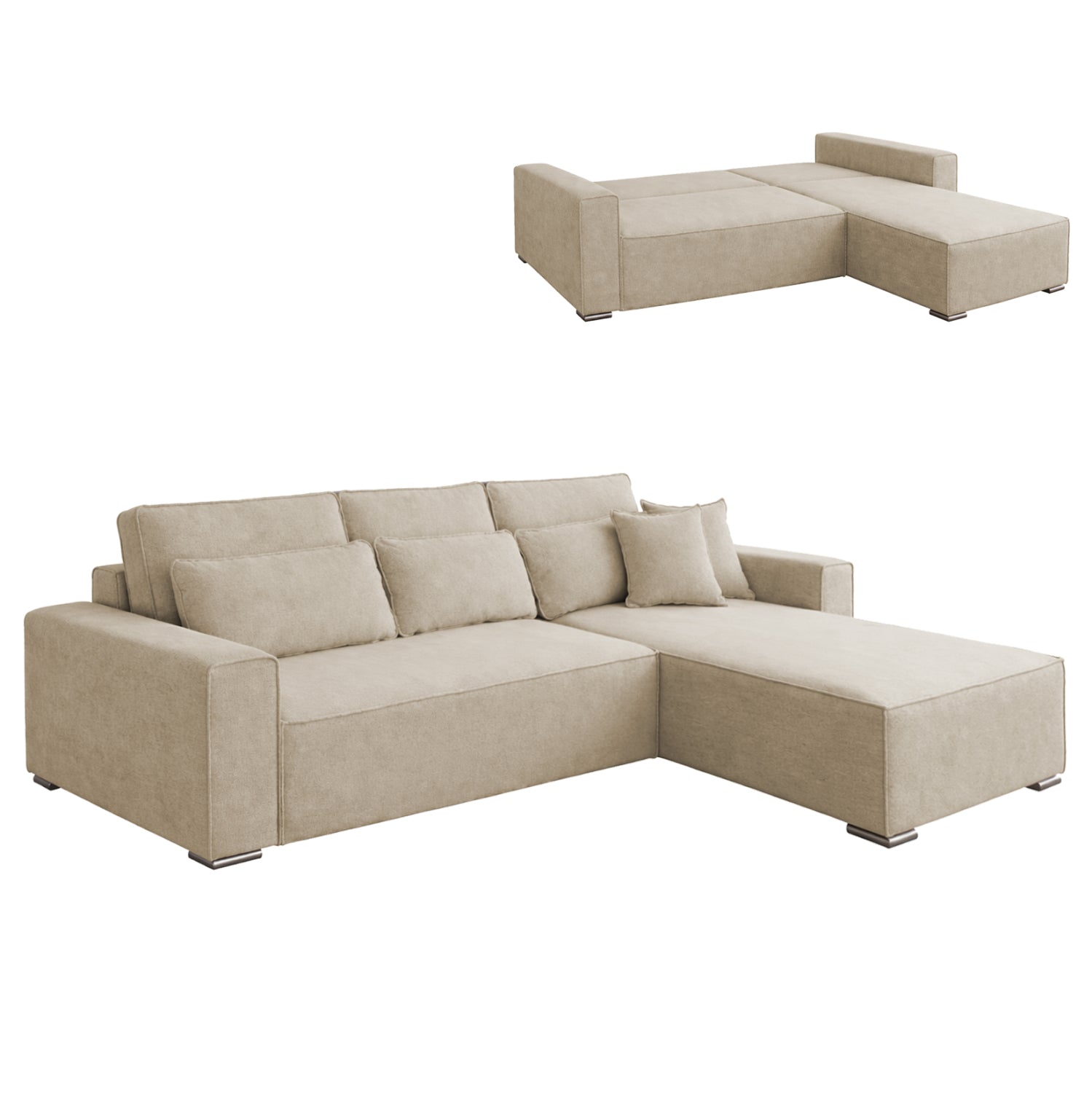 REVERSIBLE CORNER SOFABED CORNERA HM3335.03 BEIGE FABRIC 269x155x89Hcm.