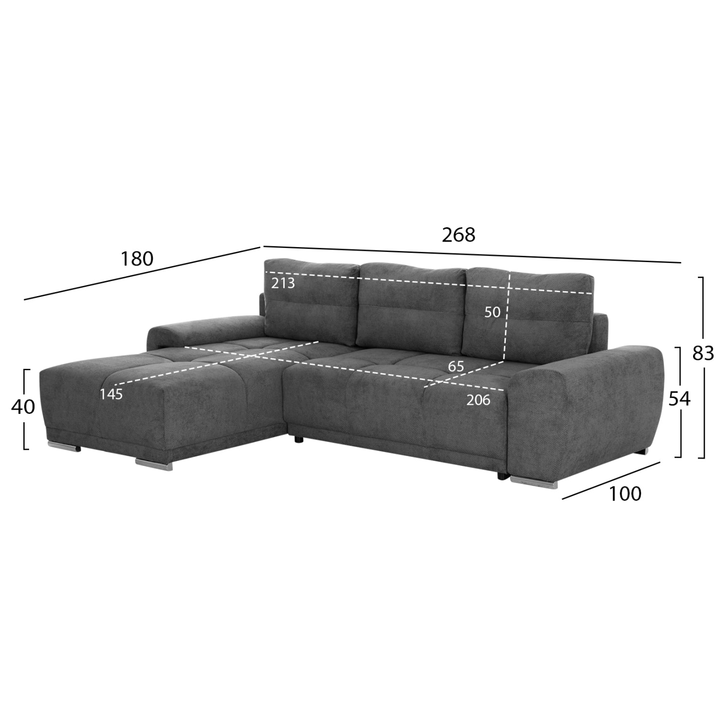 LEFT CORNER SOFABED COMFYRA HM3336.01L GREY FABRIC 270x181x75Hcm.