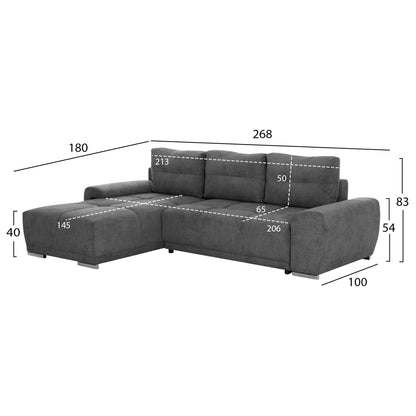 LEFT CORNER SOFABED COMFYRA HM3336.01L GREY FABRIC 270x181x75Hcm.