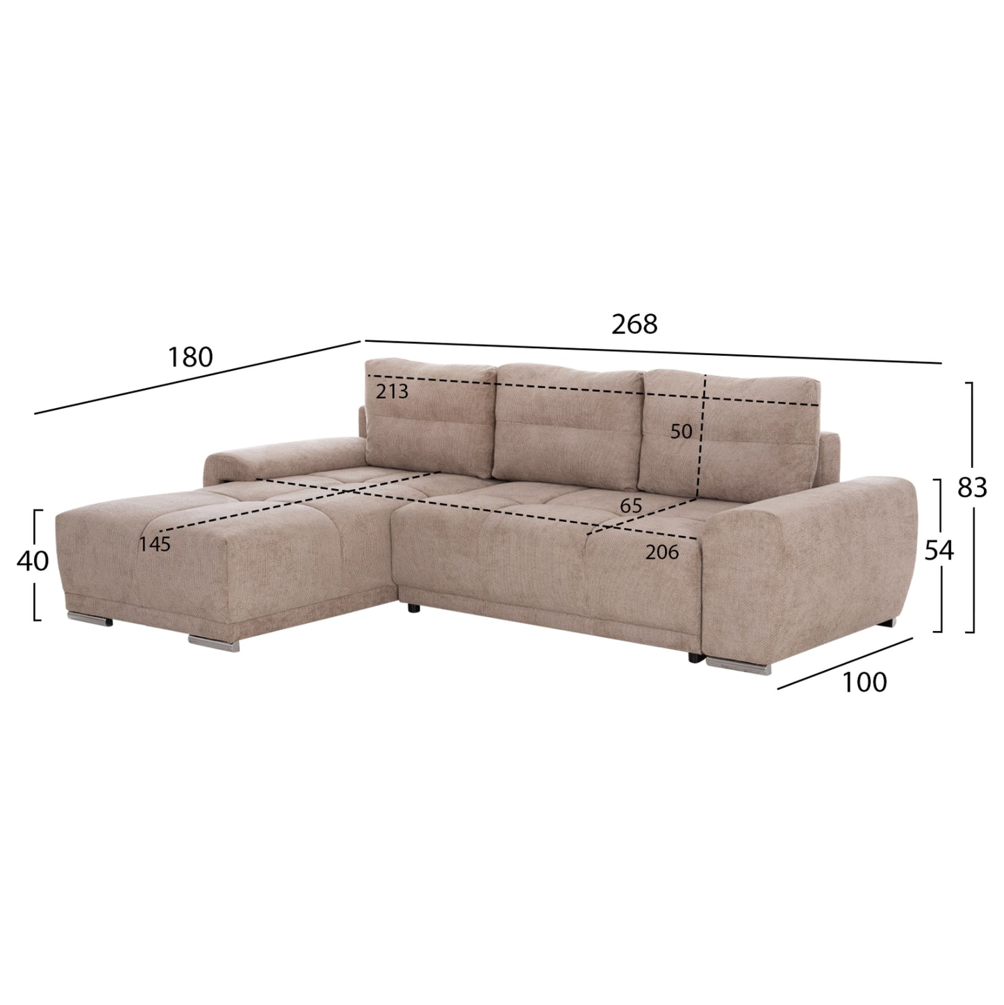 LEFT CORNER SOFABED COMFYRA HM3336.03L BEIGE FABRIC 270x181x75Hcm.