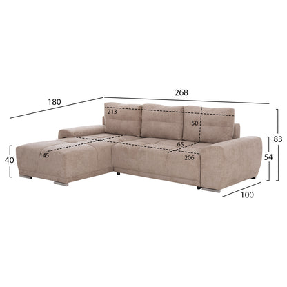 LEFT CORNER SOFABED COMFYRA HM3336.03L BEIGE FABRIC 270x181x75Hcm.