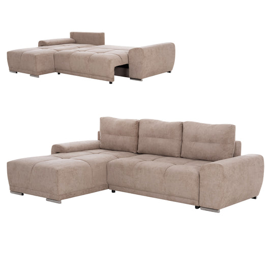 LEFT CORNER SOFABED COMFYRA HM3336.03L BEIGE FABRIC 270x181x75Hcm.