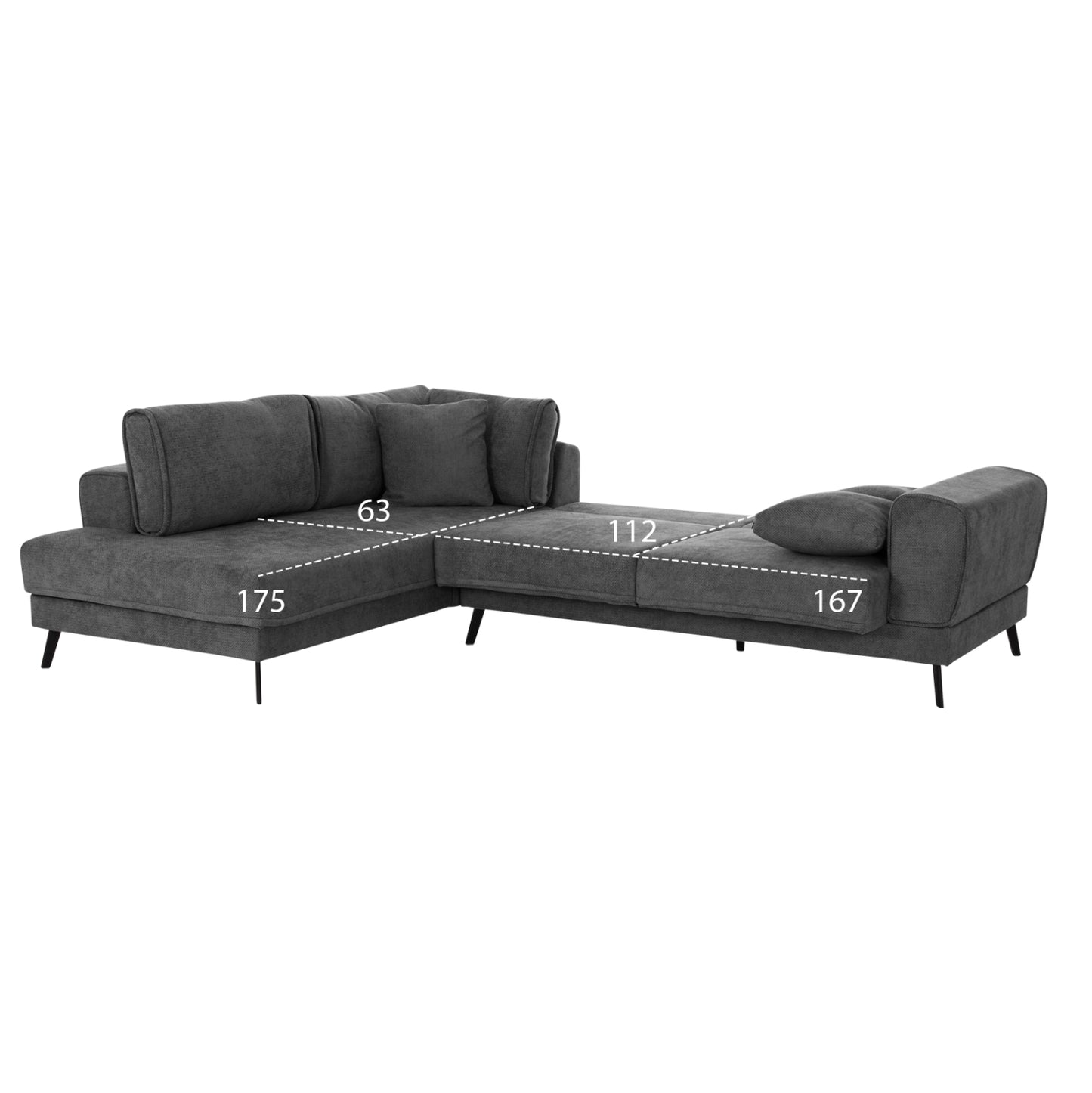 CORNER SOFABED (LEFT) ZENORA HM3337.01L DARK GREY FABRIC 303x214x80Hcm