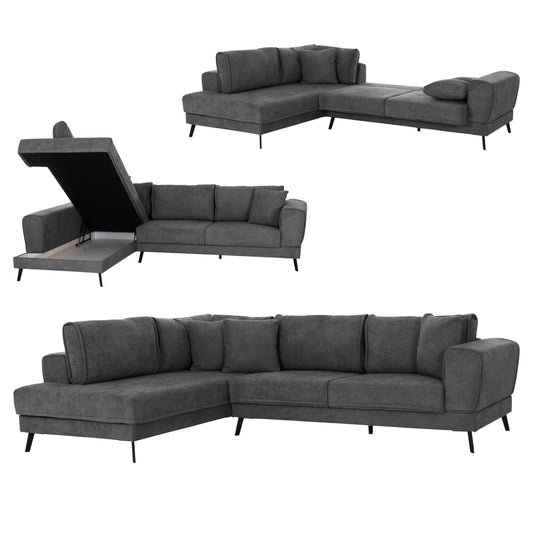 CORNER SOFABED (LEFT) ZENORA HM3337.01L DARK GREY FABRIC 303x214x80Hcm