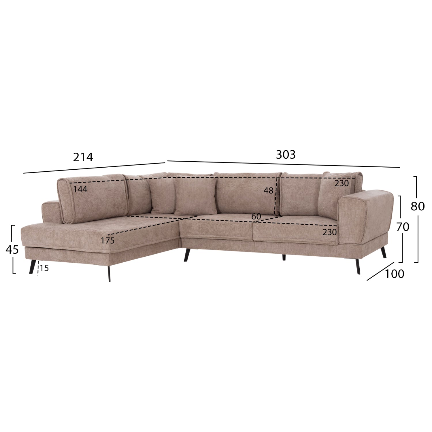 CORNER SOFABED (LEFT) ZENORA HM3337.03L BEIGE FABRIC 303x214x80Hcm