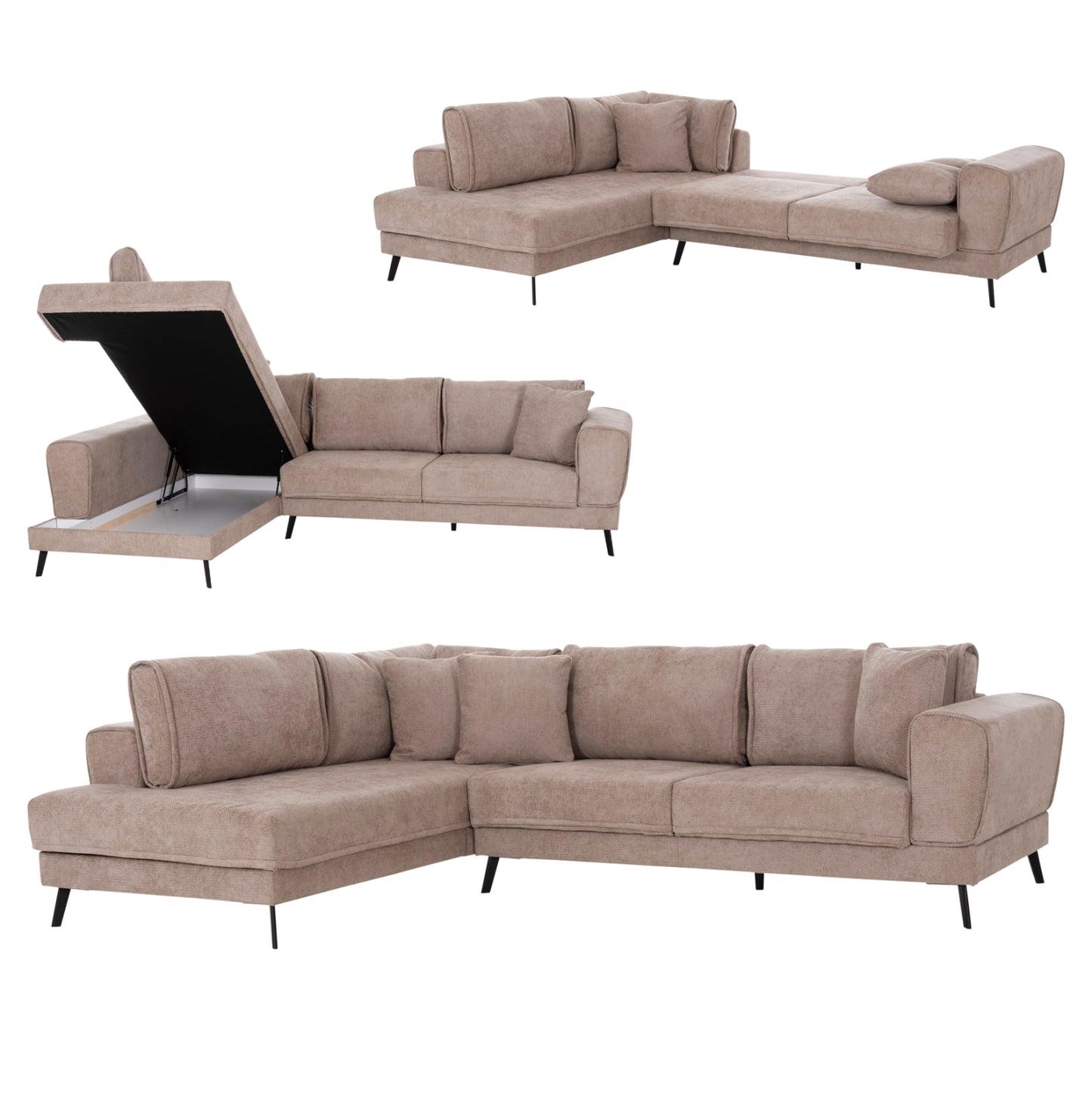 CORNER SOFABED (LEFT) ZENORA HM3337.03L BEIGE FABRIC 303x214x80Hcm