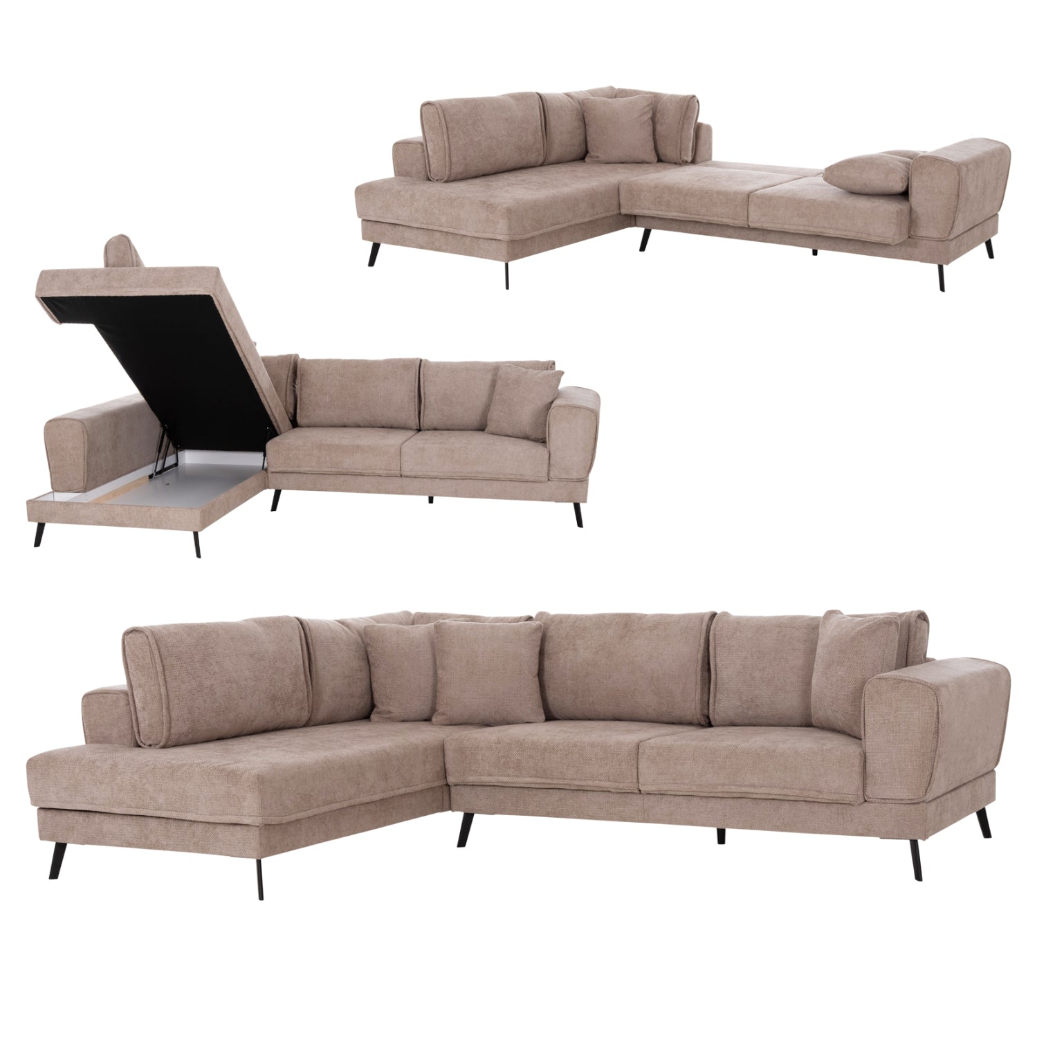 CORNER SOFABED (LEFT) ZENORA HM3337.03L BEIGE FABRIC 303x214x80Hcm